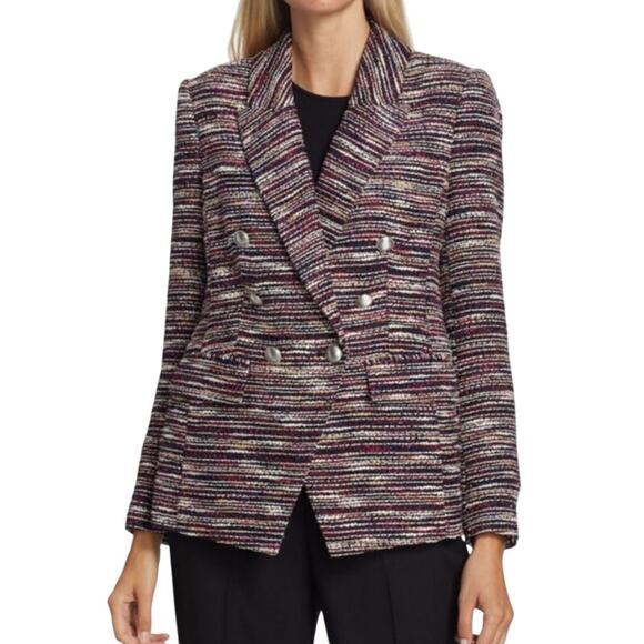 Elie Tahari Tweed Double Breasted Blazer Multi Color Burgundy Tailored SZ 8 NWT - Picture 1 of 11